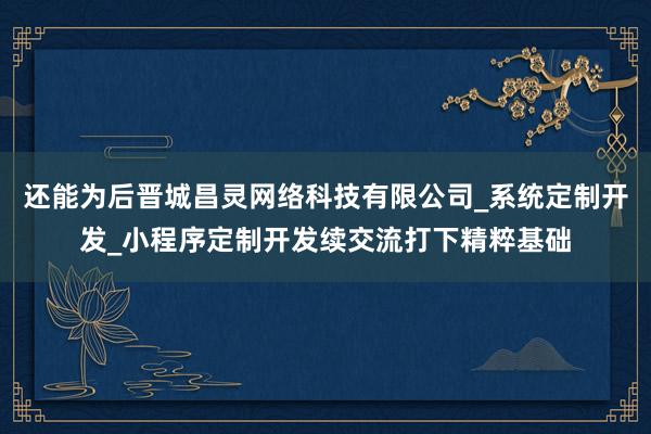 还能为后晋城昌灵网络科技有限公司_系统定制开发_小程序定制开发续交流打下精粹基础